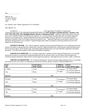DigiCert EV Certificate Master Agreement