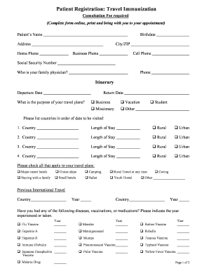 Travel Immunization Patient Registration Form