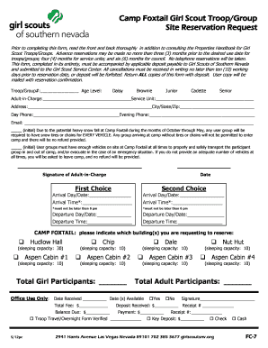 Girl Scout Camp Foxtail Reservation Request