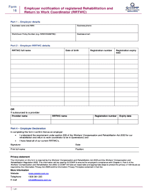 Queensland Employer RRTWC Notification Form