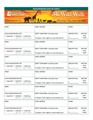 Registration Sign Up Sheet