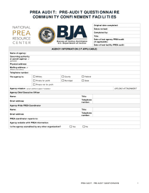 PREA Audit Pre-Audit Questionnaire
