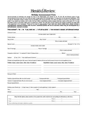 Birthday Announcement Form