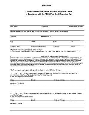 Consent to Perform Criminal History/Background Check
