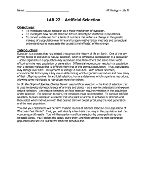 AP Biology Lab 22 Artificial Selection