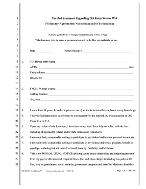 IRS Form W-4 or W-9 Non-Consent Notice