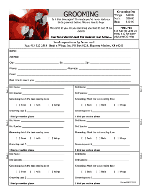 Bird Grooming Service Request and Indemnity Agreement