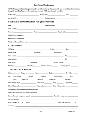 Lost Person Questionnaire