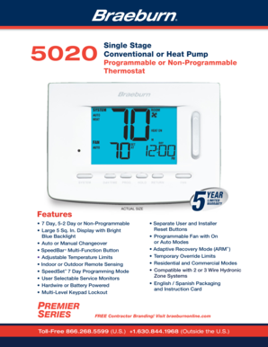 Braeburn 5020 Thermostat Warranty