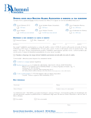 Modulo di iscrizione all'Alumni Association Bocconi
