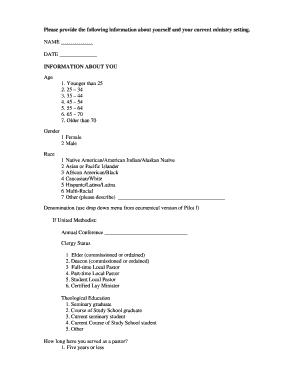 Lewis Pastoral Leadership Inventory Form