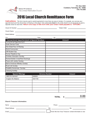 2016 Local Church Remittance Form