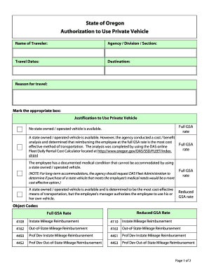 Oregon Private Vehicle Authorization Form
