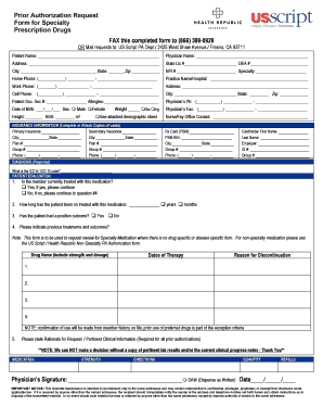 Prior Authorization Request for Specialty Prescription Drugs