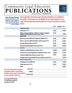 Iowa Legal Aid Publications Order Form