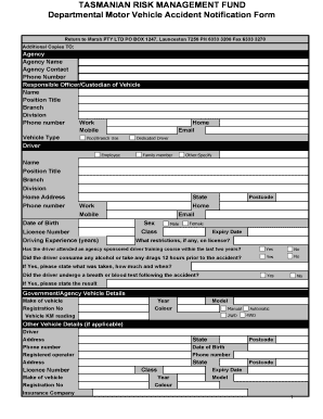 Tasmanian Motor Vehicle Accident Notification Form