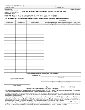 US Savings Bonds/Notes Description Form