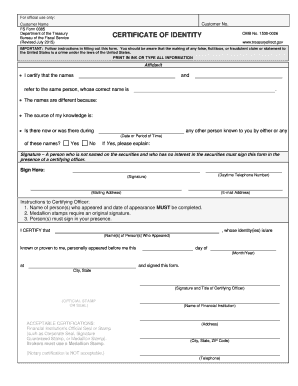 US Treasury Certificate of Identity