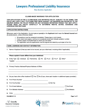 Lawyers Professional Liability Insurance Application