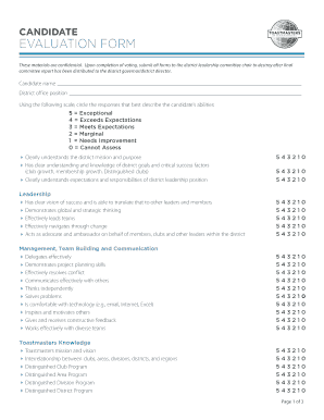 fillable online toastmasters candidate evaluation form toastmasters evaluation form