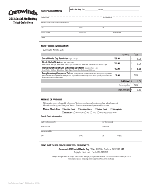 Group name 2013 Social Media Day Teacher name Ticket Order