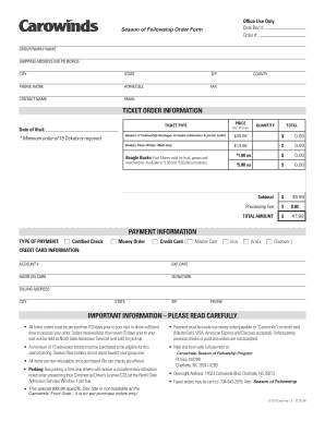 Carowinds Specific Day Order Form
