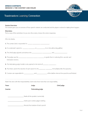 Speech Contest Roles and Responsibilities Worksheet