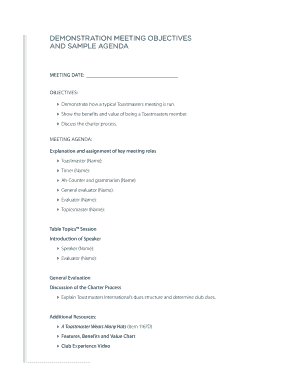 Toastmasters Meeting Objectives and Sample Agenda
