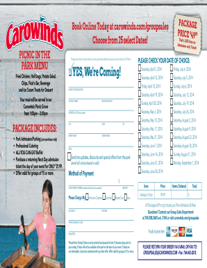 Carowinds Group Picnic Reservation Form