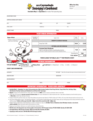 Snoopy's Cookout Order Form