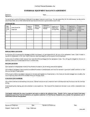 Uniform and Equipment Issuance Agreement