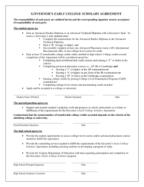 Governor’s Early College Scholars Agreement