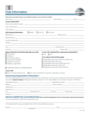 Toastmasters Club Information Form