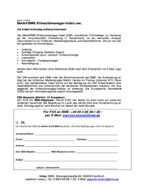 Markit/BME Einkaufsmanager-Index Abonnement Formular