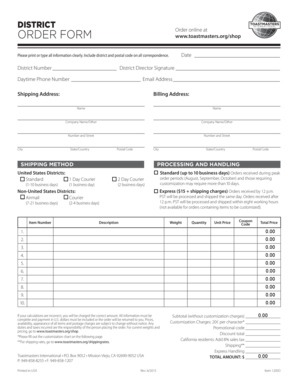 Toastmasters District Order Form
