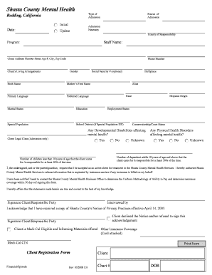 Shasta County Mental Health Client Registration Form