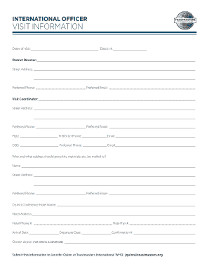 Toastmasters International Officer Visit Information Form