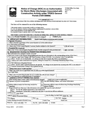 Notice of Change to Storm Water Discharge Authorization
