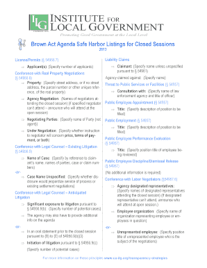 Brown Act Closed Session Agenda Template