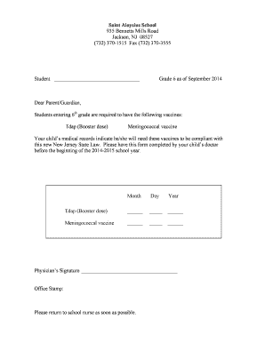 New Jersey Student Vaccination Form