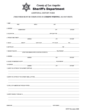 Los Angeles Sheriff Additional History Form