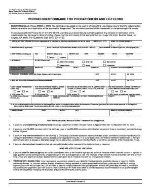 Los Angeles County Jail Visiting Questionnaire
