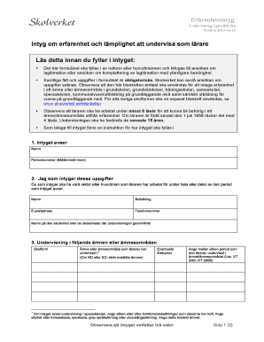 Swedish Teacher Experience Certificate
