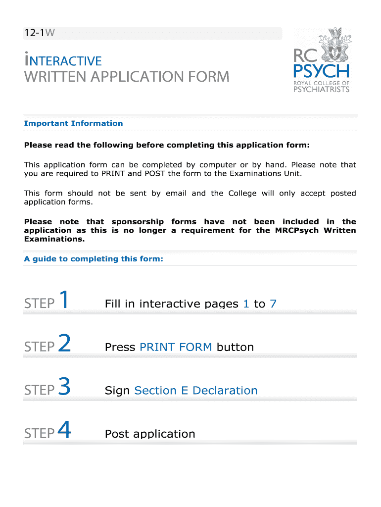 Fillable Online rcpsych ac Written bapplicationb form - Royal College ...