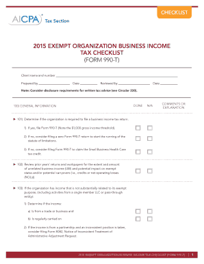 2015 Exempt Organization Business Income Tax Checklist