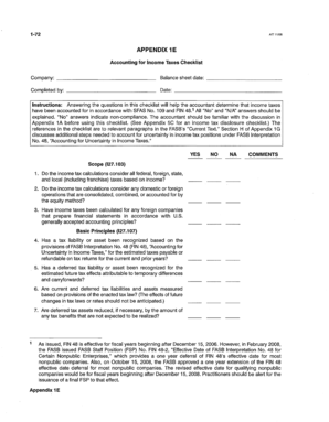 Accounting for Income Taxes Checklist