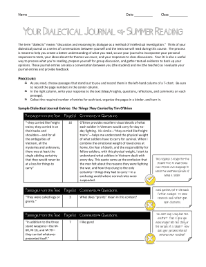 Dialectical Journal Template