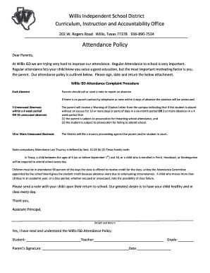 Willis ISD Attendance Policy