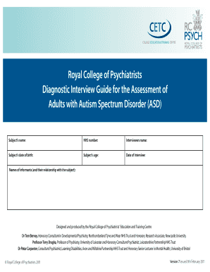 Diagnostic Interview Guide for Adults with Autism Spectrum Disorder
