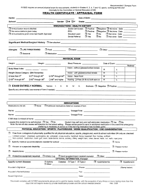 New York State Health Certificate Appraisal Form